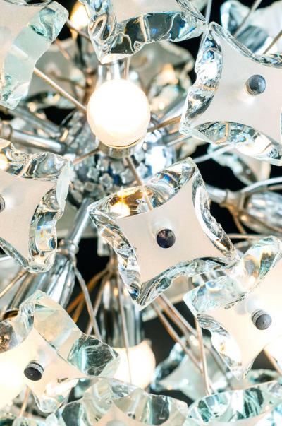 Fontana Arte Midcentury Sputnik Cut Glass Chandelier style of Fontana Arte circa 1960s