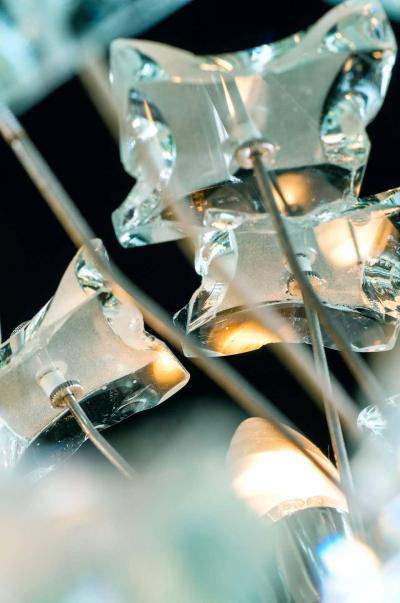 Fontana Arte Midcentury Sputnik Cut Glass Chandelier style of Fontana Arte circa 1960s