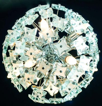 Fontana Arte Midcentury Sputnik Cut Glass Chandelier style of Fontana Arte circa 1960s