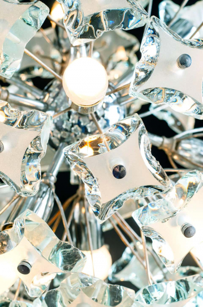 Fontana Arte Midcentury Sputnik Cut Glass Chandelier style of Fontana Arte circa 1960s