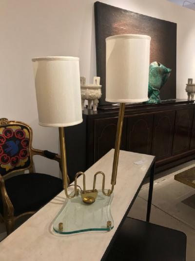 Fontana Arte Modernist brass and glass lamp in the style of Fontana Arte