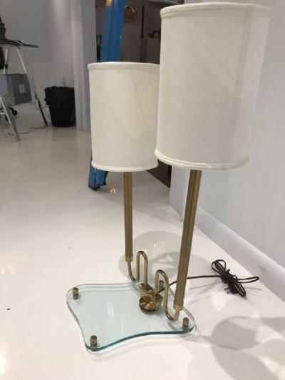 Fontana Arte Modernist brass and glass lamp in the style of Fontana Arte