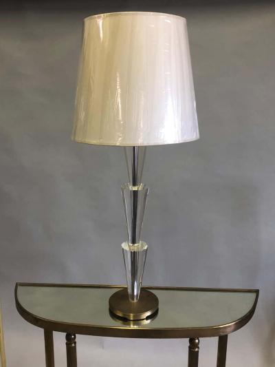 Fontana Arte Pair Italian Modern Neoclassical Crystal Brass Table Lamps Fontana Arte Style