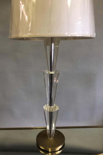 Fontana Arte Pair Italian Modern Neoclassical Crystal Brass Table Lamps Fontana Arte Style