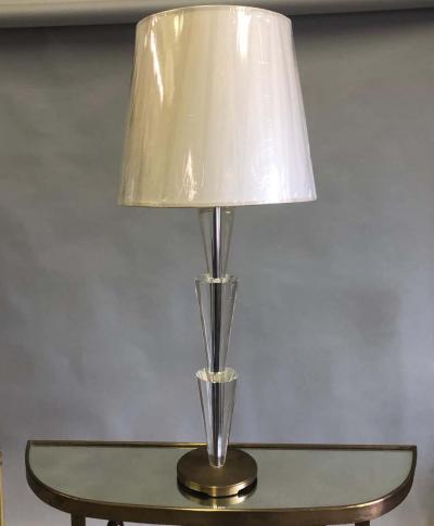 Fontana Arte Pair Italian Modern Neoclassical Crystal Brass Table Lamps Fontana Arte Style