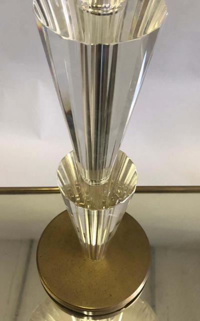 Fontana Arte Pair Italian Modern Neoclassical Crystal Brass Table Lamps Fontana Arte Style