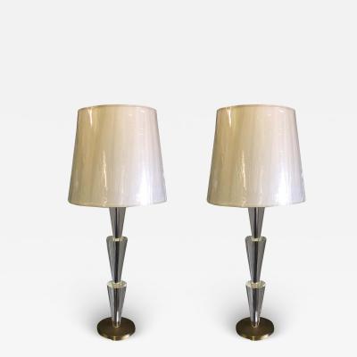 Fontana Arte Pair Italian Modern Neoclassical Crystal Brass Table Lamps Fontana Arte Style