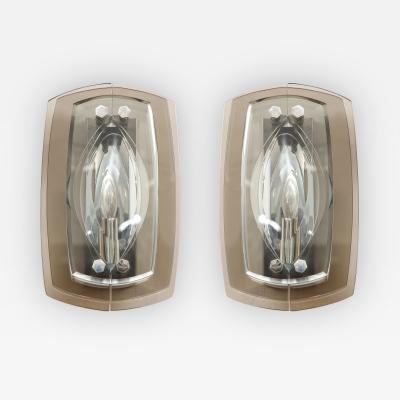 Fontana Arte Pair of Chrome and Tinted Glass Sconces