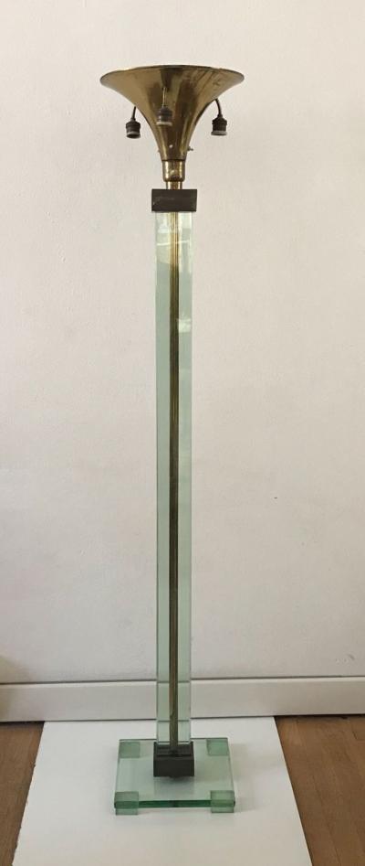 Fontana Arte Tall Floor Lamp in Glass and Brass