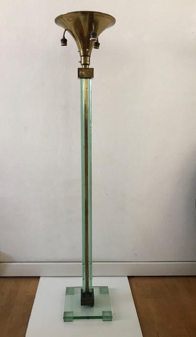 Fontana Arte Tall Floor Lamp in Glass and Brass