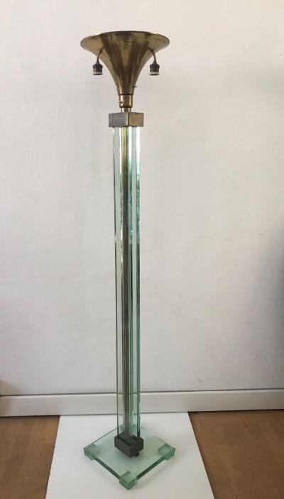 Fontana Arte Tall Floor Lamp in Glass and Brass