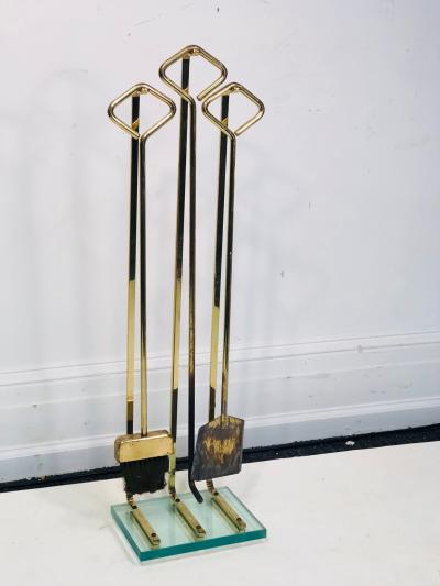 Fontana Arte Two Pairs of Modern Brass And Glass Fire Tools Attributed To Fontana Arte
