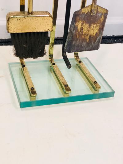 Fontana Arte Two Pairs of Modern Brass And Glass Fire Tools Attributed To Fontana Arte