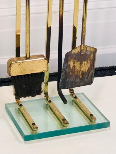 Fontana Arte Two Pairs of Modern Brass And Glass Fire Tools Attributed To Fontana Arte