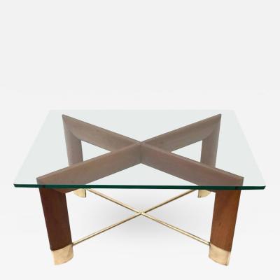 Fontana Arte Walnut and Glass Coffee Table in the Style of Fontana Arte Italy 1970s