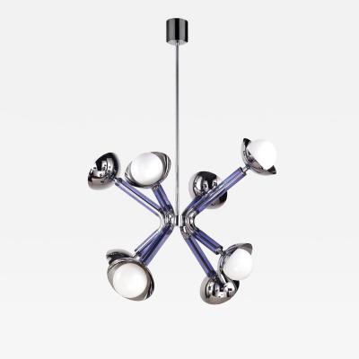 For Cosulich Interiors Modern Italian Purple Blue Glass 8 Light Nickel Sputnik