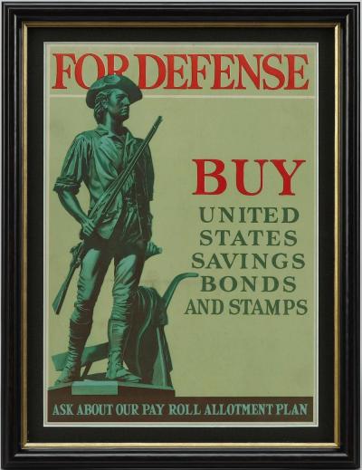 For Defense Buy United States Savings Bonds and Stamps Vintage WWII Poster