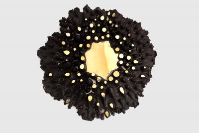 Forest Mirror by Eduard Locota Wall Sculpture Polished Brass Brass Wire Coal