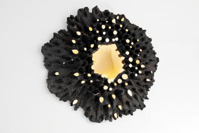 Forest Mirror by Eduard Locota Wall Sculpture Polished Brass Brass Wire Coal