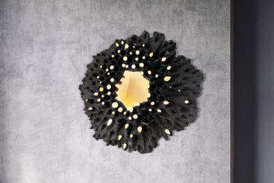 Forest Mirror by Eduard Locota Wall Sculpture Polished Brass Brass Wire Coal