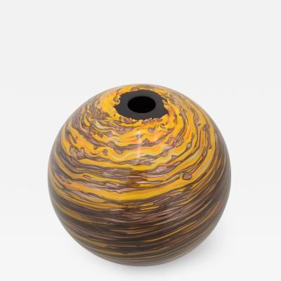 Formia 1980s Modern Round Brown Yellow Red Orange Gold Murano Glass Vase
