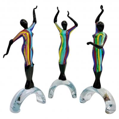Formia Murano 1980s Italian Colorful Murano Glass Set 3 Ballet Dancers for Cosulich Interiors