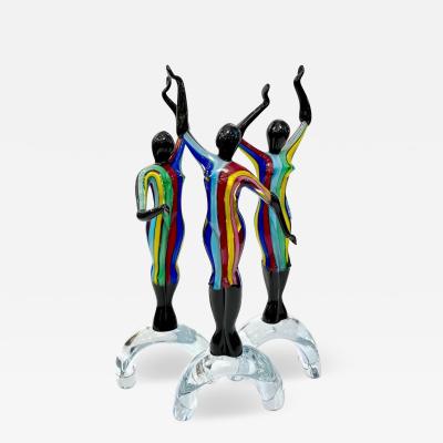 Formia Murano 1980s Italian Colorful Murano Glass Set 3 Ballet Dancers for Cosulich Interiors