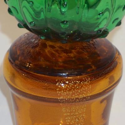 Formia Murano 1990s Vintage Italian Vivid Green Murano Glass Small Cactus Plant in Gold Pot