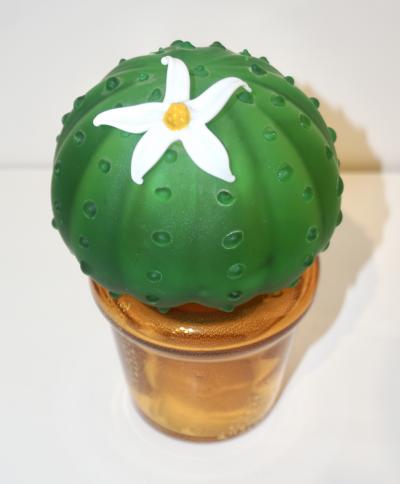 Formia Murano Formia 1990s Vintage Italian Green Murano Glass Cactus Plant with White Flower