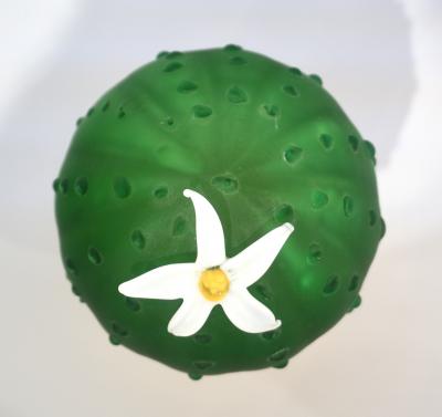 Formia Murano Formia 1990s Vintage Italian Green Murano Glass Cactus Plant with White Flower