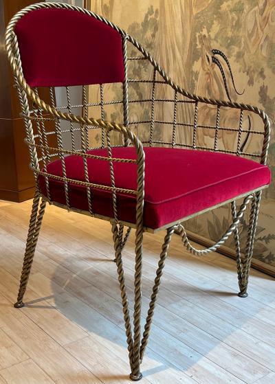 Forties gold leaf wrought iron rocaille pair of chairs