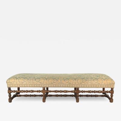 Fortuny Upholstered French Baroque Walnut Bench circa 1900 or earlier