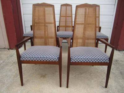 Foster McDavid 5 Walnut Foster and McDavid Cane Back Dining Chairs Mid Century Modern