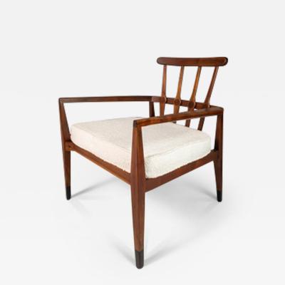 Foster McDavid Set of Two 2 Mid Century Modern Angular Arm Chairs in Walnut White Boucl 