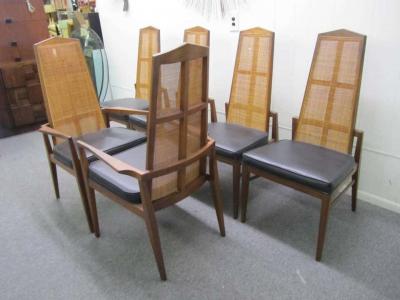 Foster McDavid Six Walnut Foster and McDavid Cane Back Dining Chairs Mid Century Modern