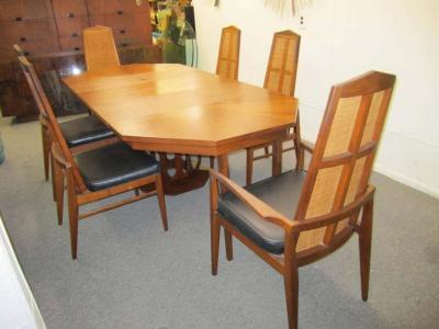 Foster McDavid Six Walnut Foster and McDavid Cane Back Dining Chairs Mid Century Modern
