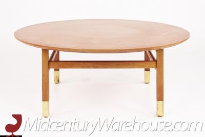 Founders Furniture Company Mid Century Walnut and Brass Round Coffee Table