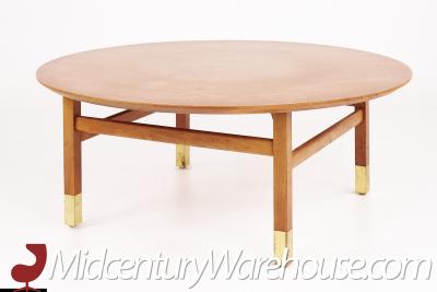 Founders Furniture Company Mid Century Walnut and Brass Round Coffee Table