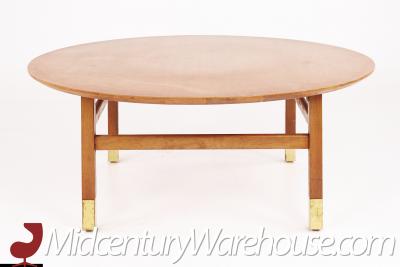 Founders Furniture Company Mid Century Walnut and Brass Round Coffee Table
