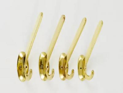 Four Art Nouveau Handmade Brass Wall Hooks Austria 1920s