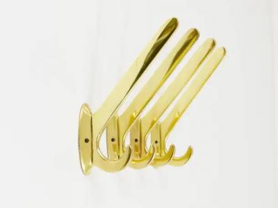 Four Art Nouveau Handmade Brass Wall Hooks Austria 1920s