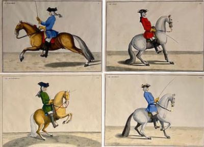 Four Engravings of Horse Riders L Aimable Le Joli Le Sanspareil Le Poupon