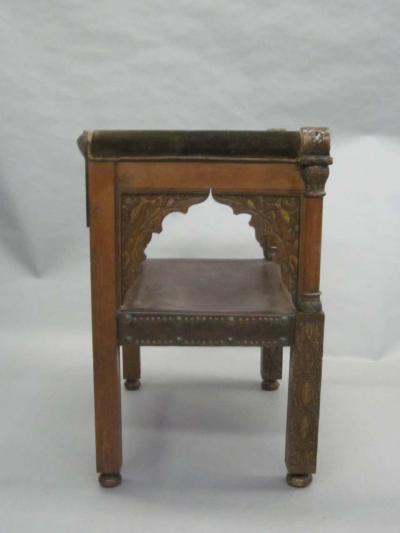 Four Franco Islamic Carved Wood and Leather Lounge Chairs