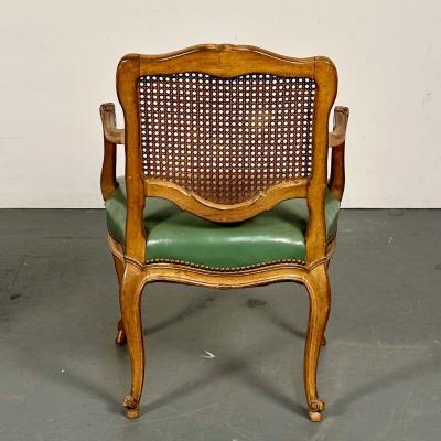 Four French Louis XV Style Fauteuils Office Chairs Cane and Leather