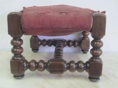 Four Italian 19th Century Hand Carved Wood Stacked Ball Footstools Ottomans