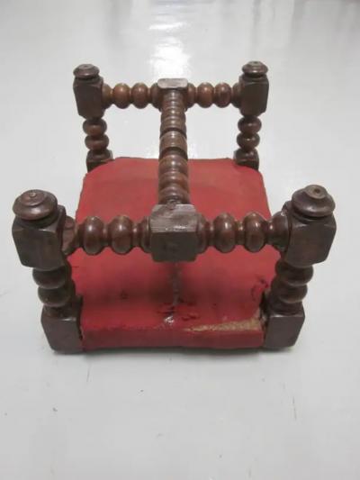 Four Italian 19th Century Hand Carved Wood Stacked Ball Footstools Ottomans