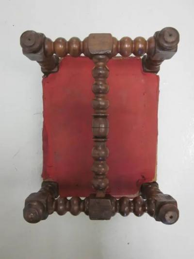 Four Italian 19th Century Hand Carved Wood Stacked Ball Footstools Ottomans