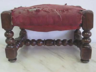 Four Italian 19th Century Hand Carved Wood Stacked Ball Footstools Ottomans