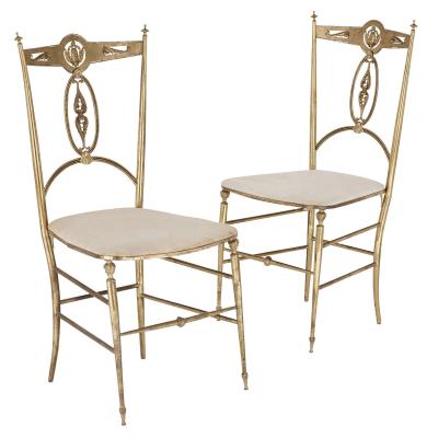 Four Italian Chiavari brass and velvet chairs