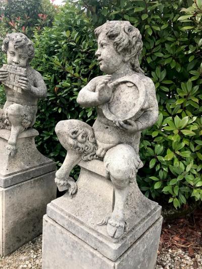 Four Italian Fauns Stone Garden Statues Representing Musicians